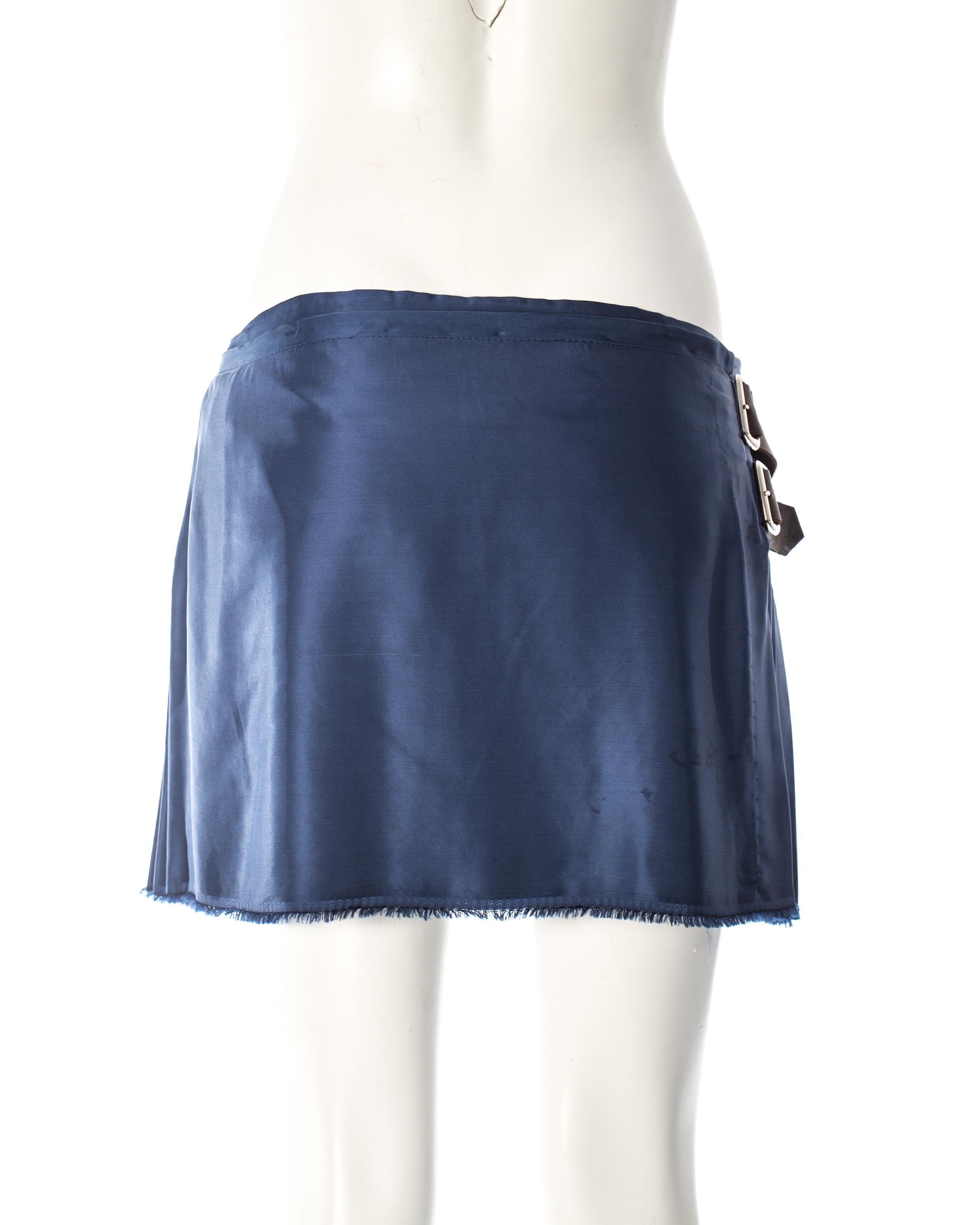 Blue Vivienne Westwood, blue satin pleated wrap mini skirt / kilt, AW 2003