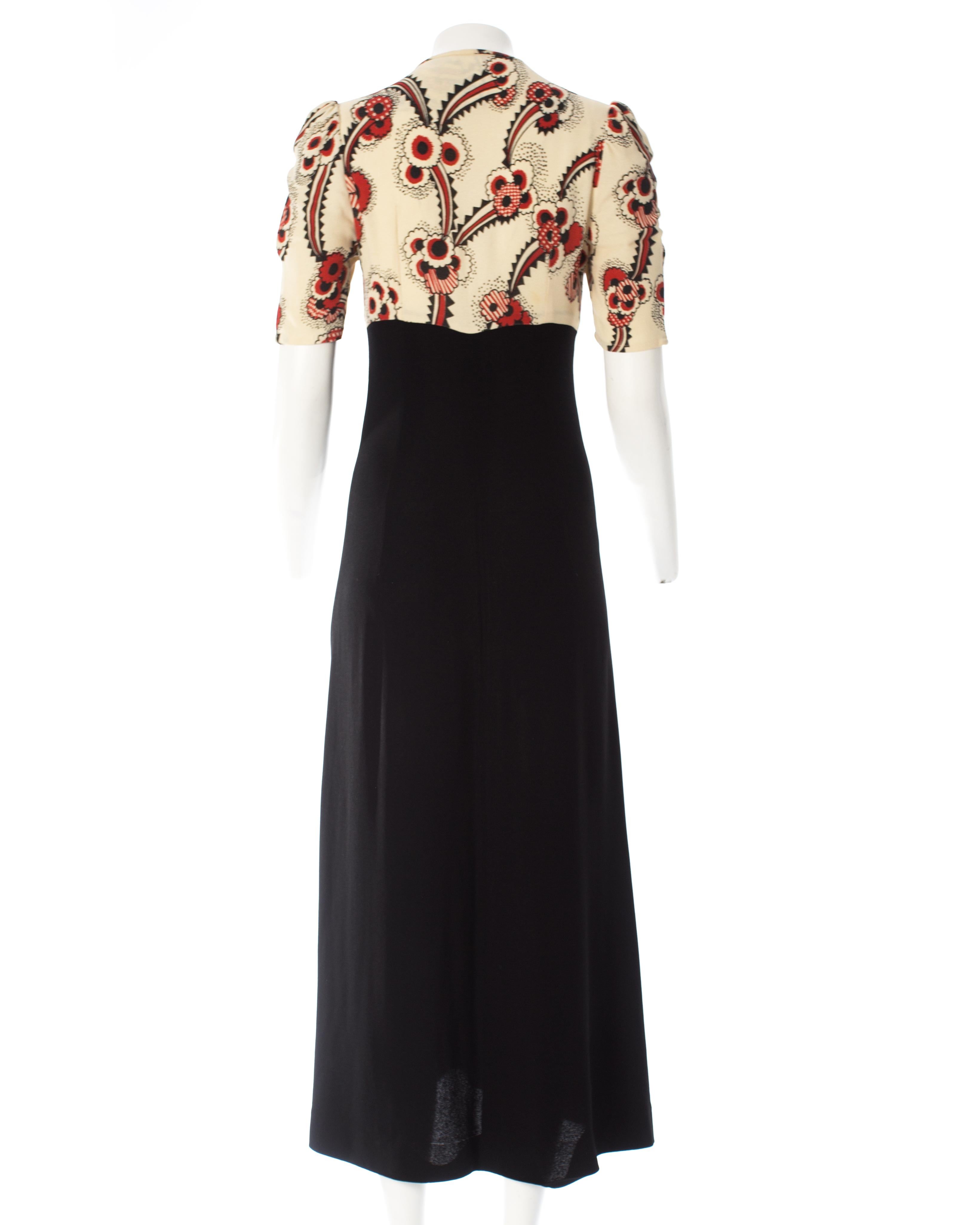 Ossie Clark black moss crepe summer dress with floral bikini bust, c. 1970 In Good Condition In London, GB