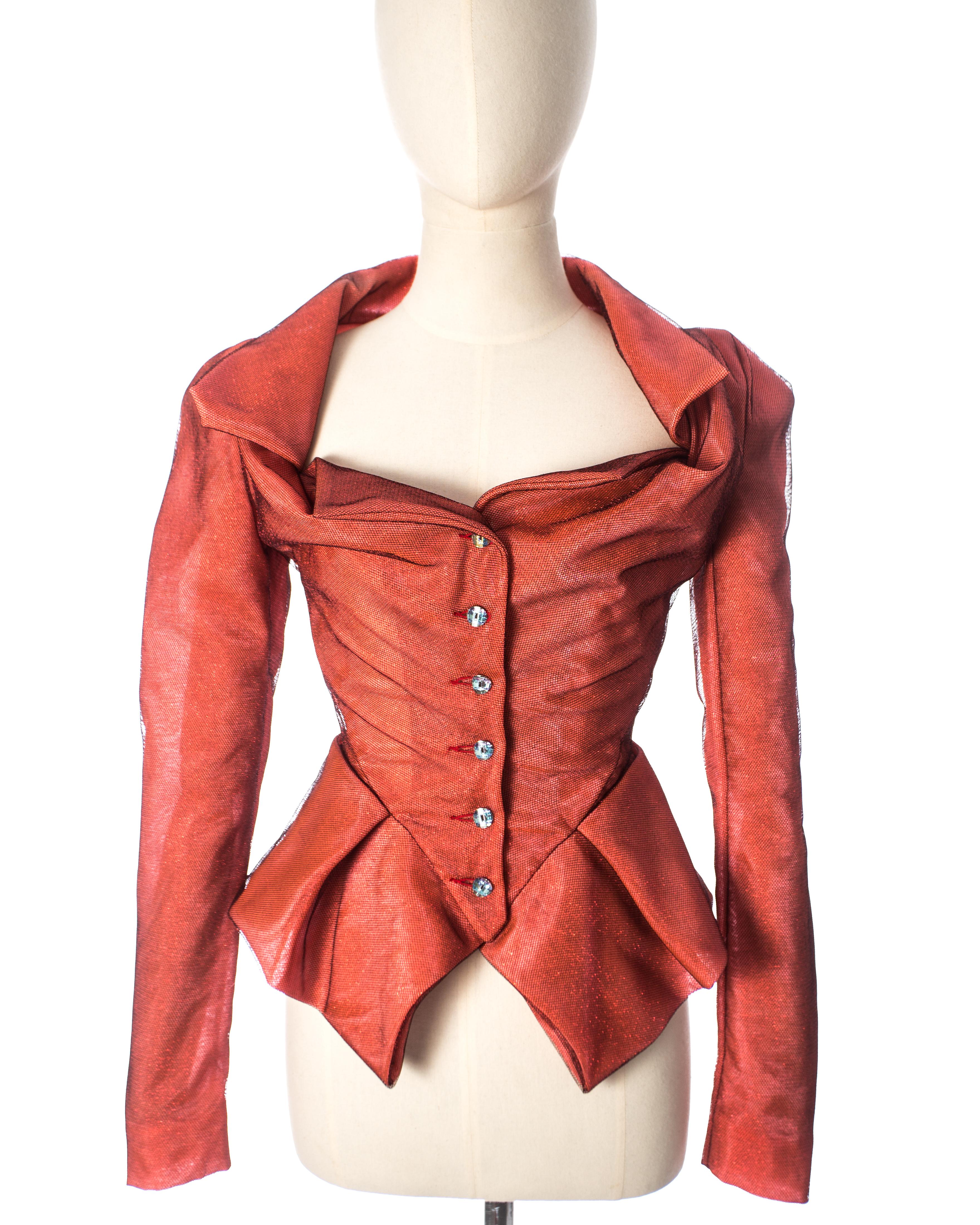 Red Vivienne Westwood red lurex and tulle corset blouse, S/S 1997