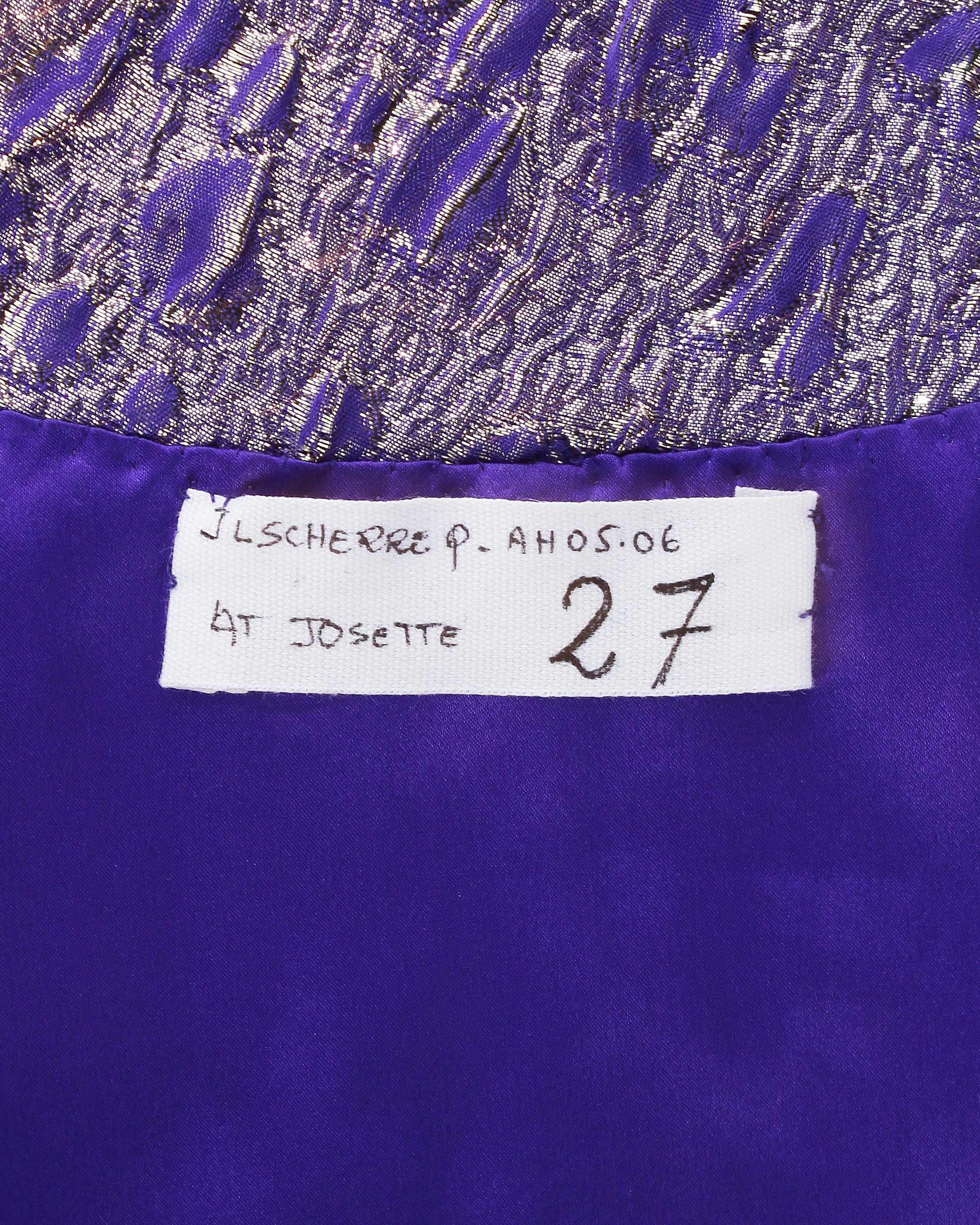 Jean Louis Scherrer Robe du soir haute couture en brocart à lames violettes, F/W 2005 en vente 4