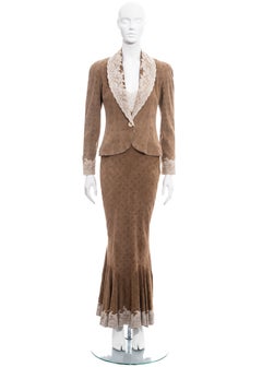 Retro Christian Dior by John Galliano Brown and Cream Suede Dress and Jacket, FW 1999