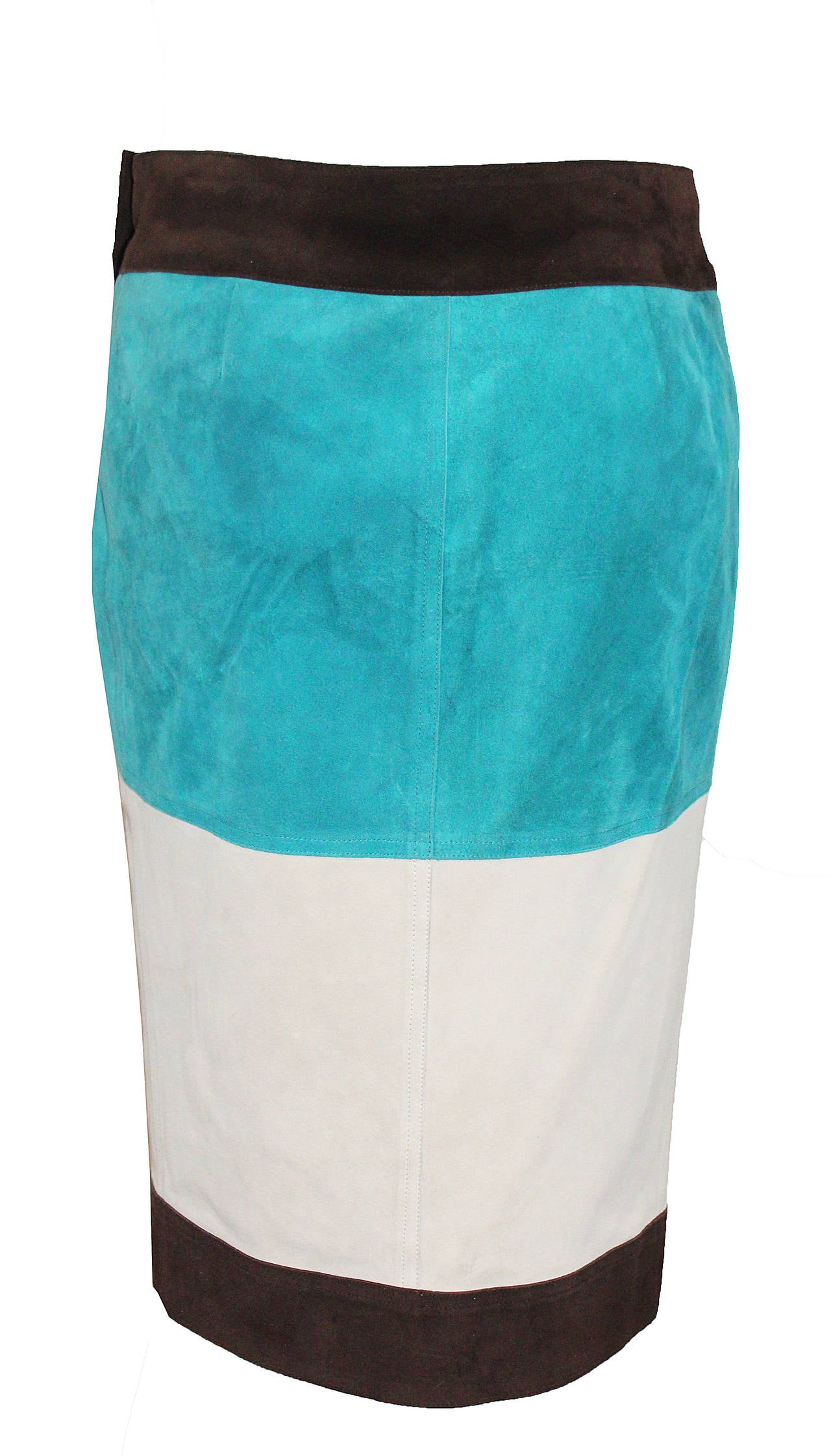 Gray Suede Yves Saint Laurent Colour Block Wrap Skirt