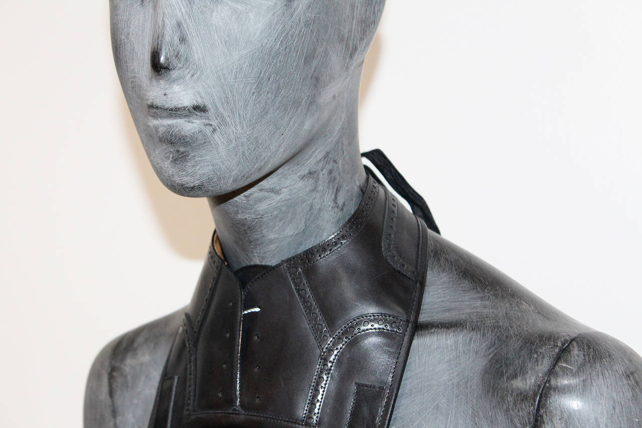 Women's or Men's Rare Margiela Artisanal leather and pony skin bib made from oxford shoes