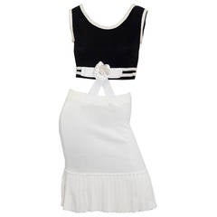 On Trend, Vintage Chanel Crop Top And Pleated Skirt Ensemble