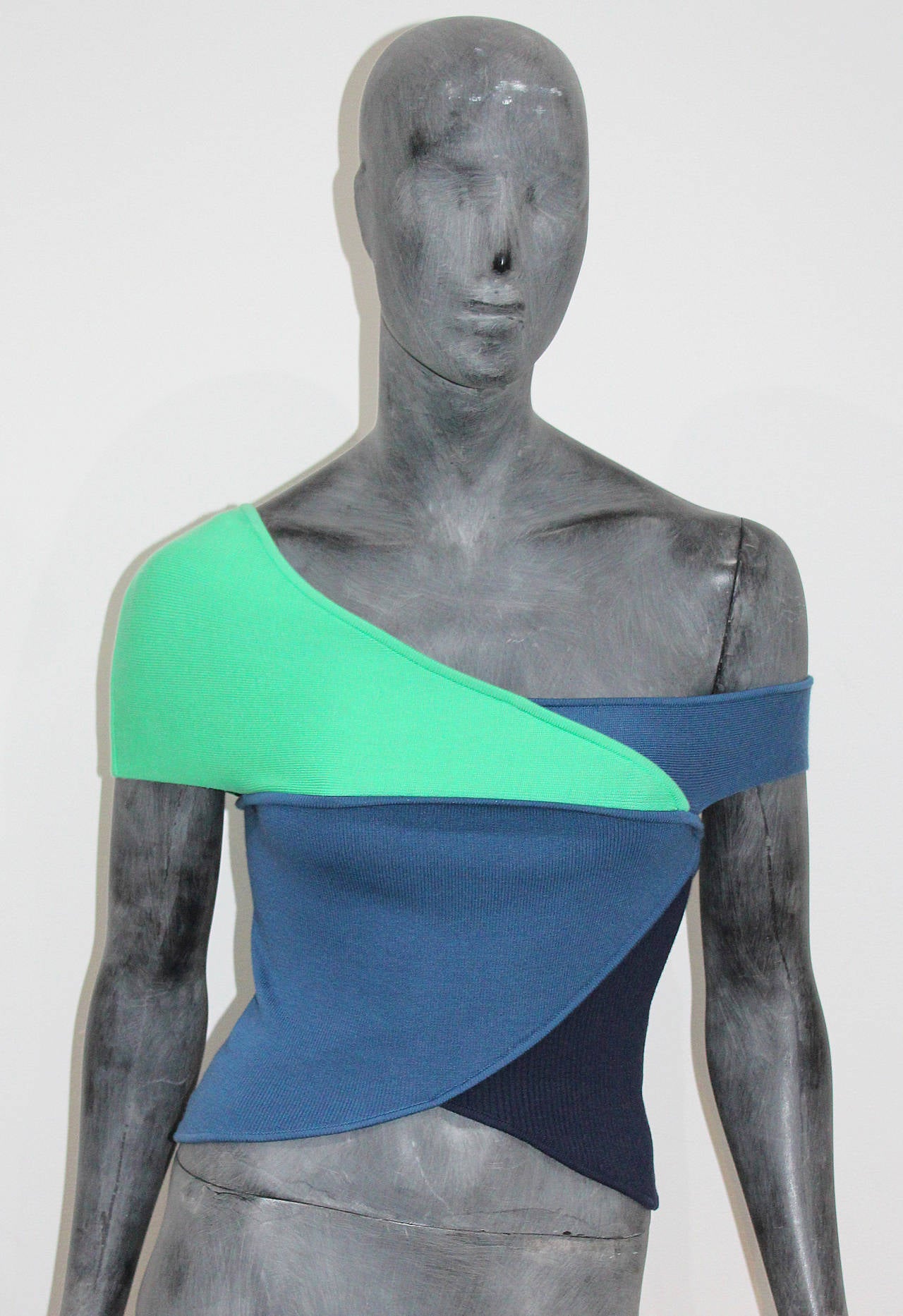 Multicoloured bondage style rib knit crop top from the 1990s by Emilio Pucci.