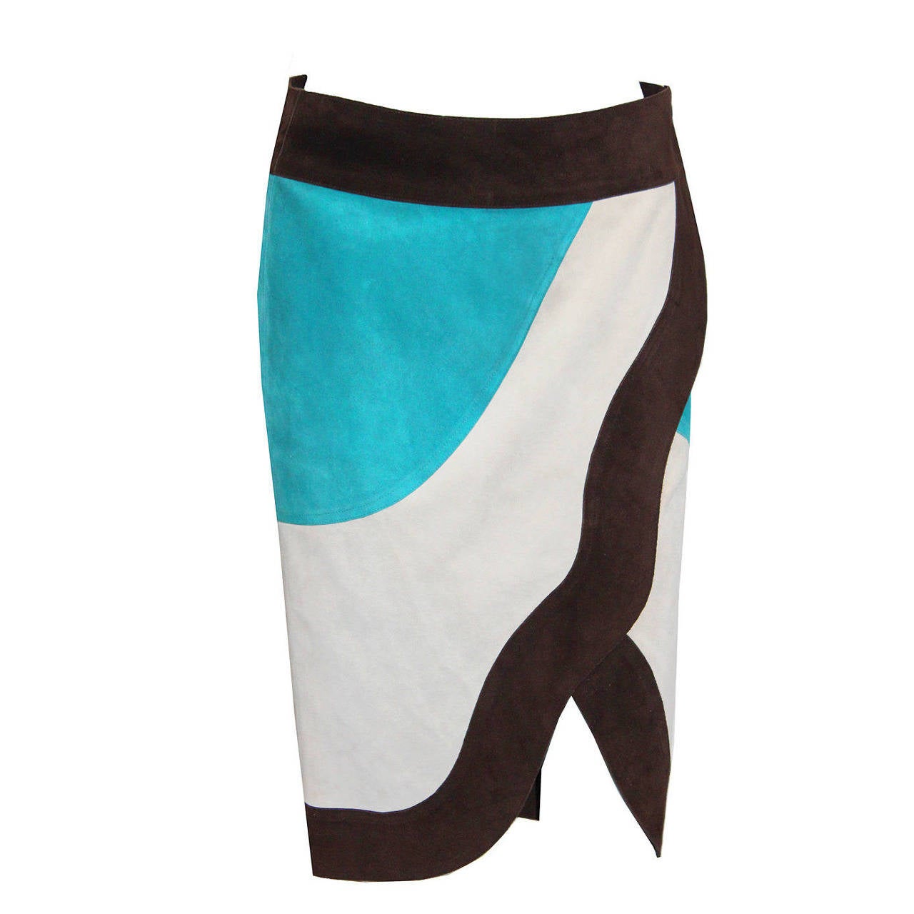 Suede Yves Saint Laurent Colour Block Wrap Skirt