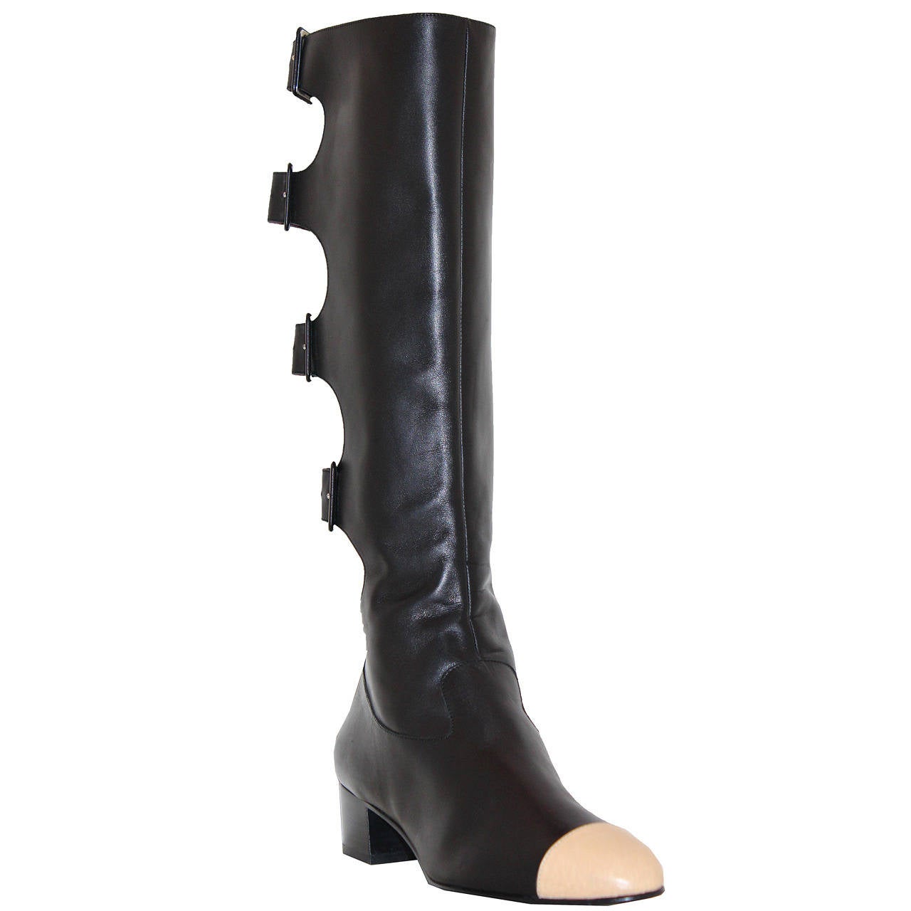 Chanel unworn and new cut out black boots, sz 41