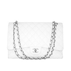 Chanel White Jumbo Caviar Classic Quilted Flap Tasche CIRCA 2010