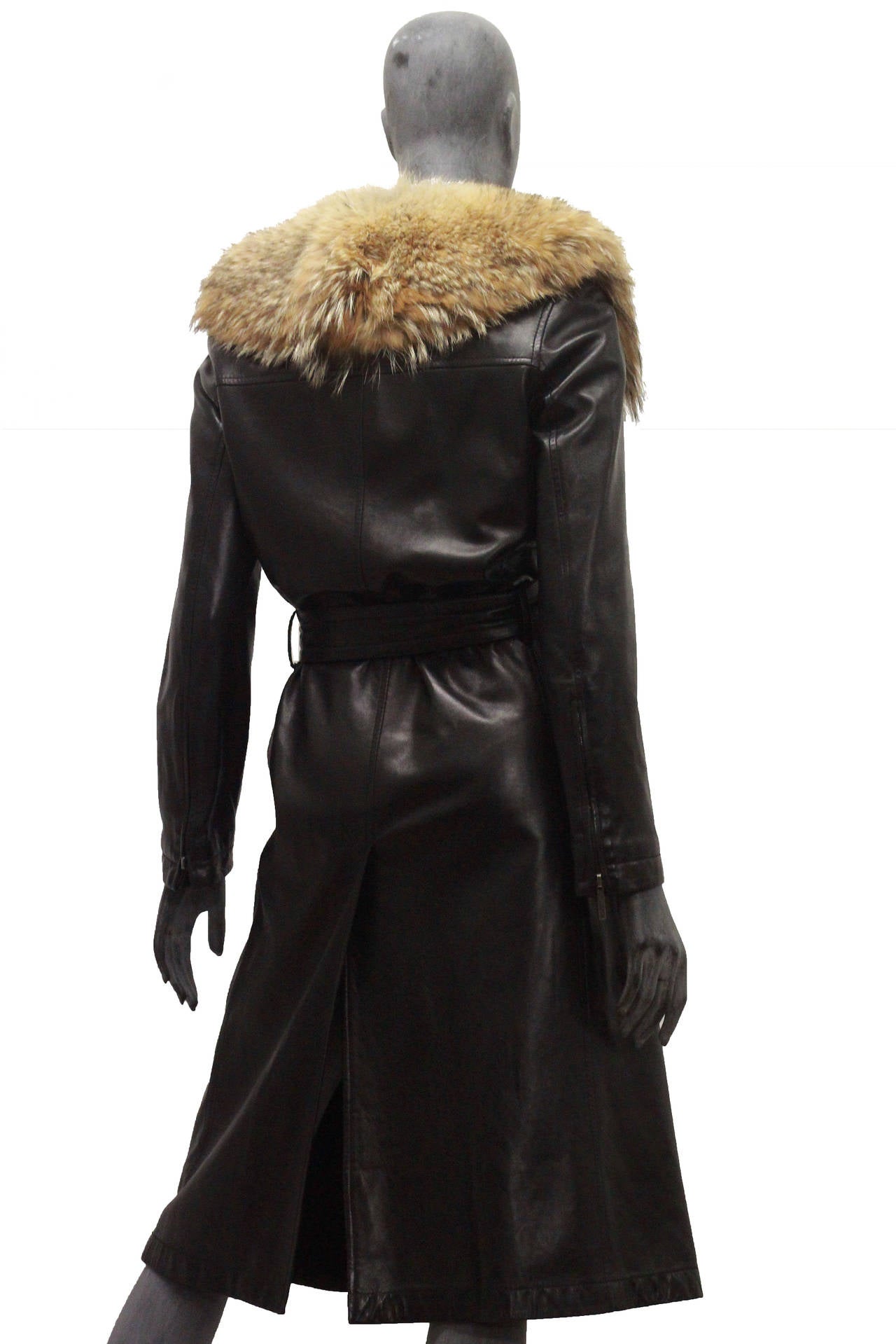 Black Tom Ford for Yves Saint Laurent Lambskin and Coyote Fur Runway Coat