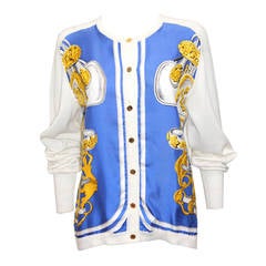 1980s Hermes Silk Scarf Cardigan, Size 40