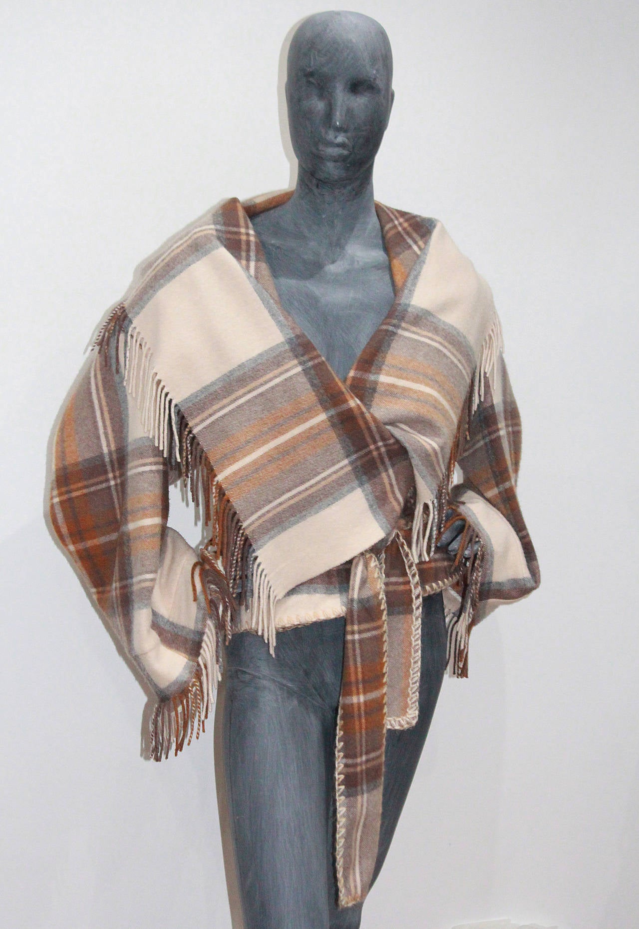 Alexander McQueen Plaid Fringed Wrap Jacket c.2005 In Excellent Condition In London, GB