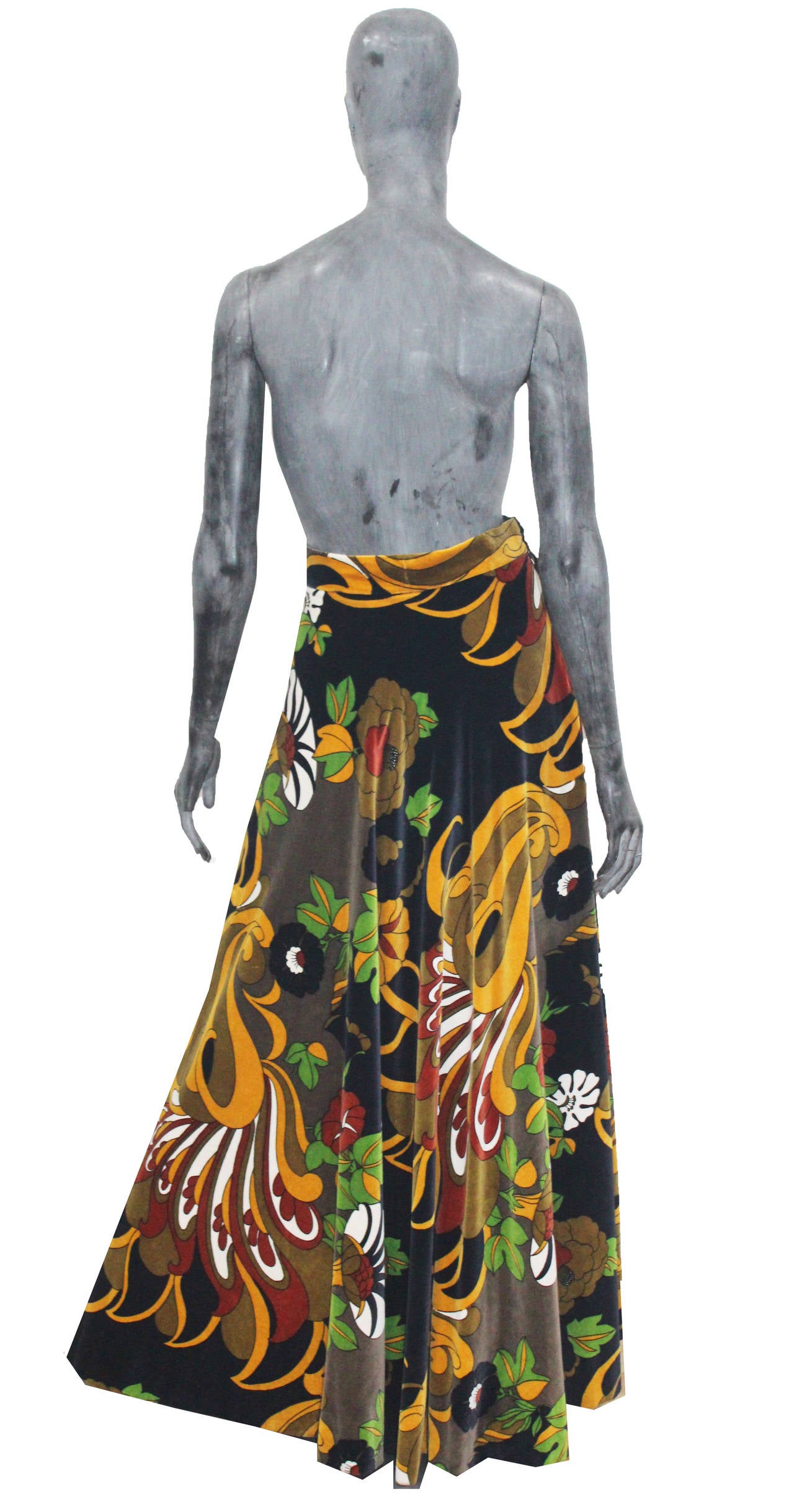 Black English Late 1960s Gina Fratini Full Length Velvet Skirt