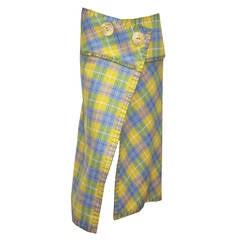 1990s John Galliano Plaid Wood Wrap Skirt