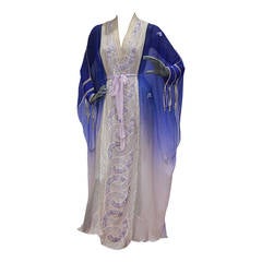 A fine and rare handmade British 1970s embellished silk chiffon caftan