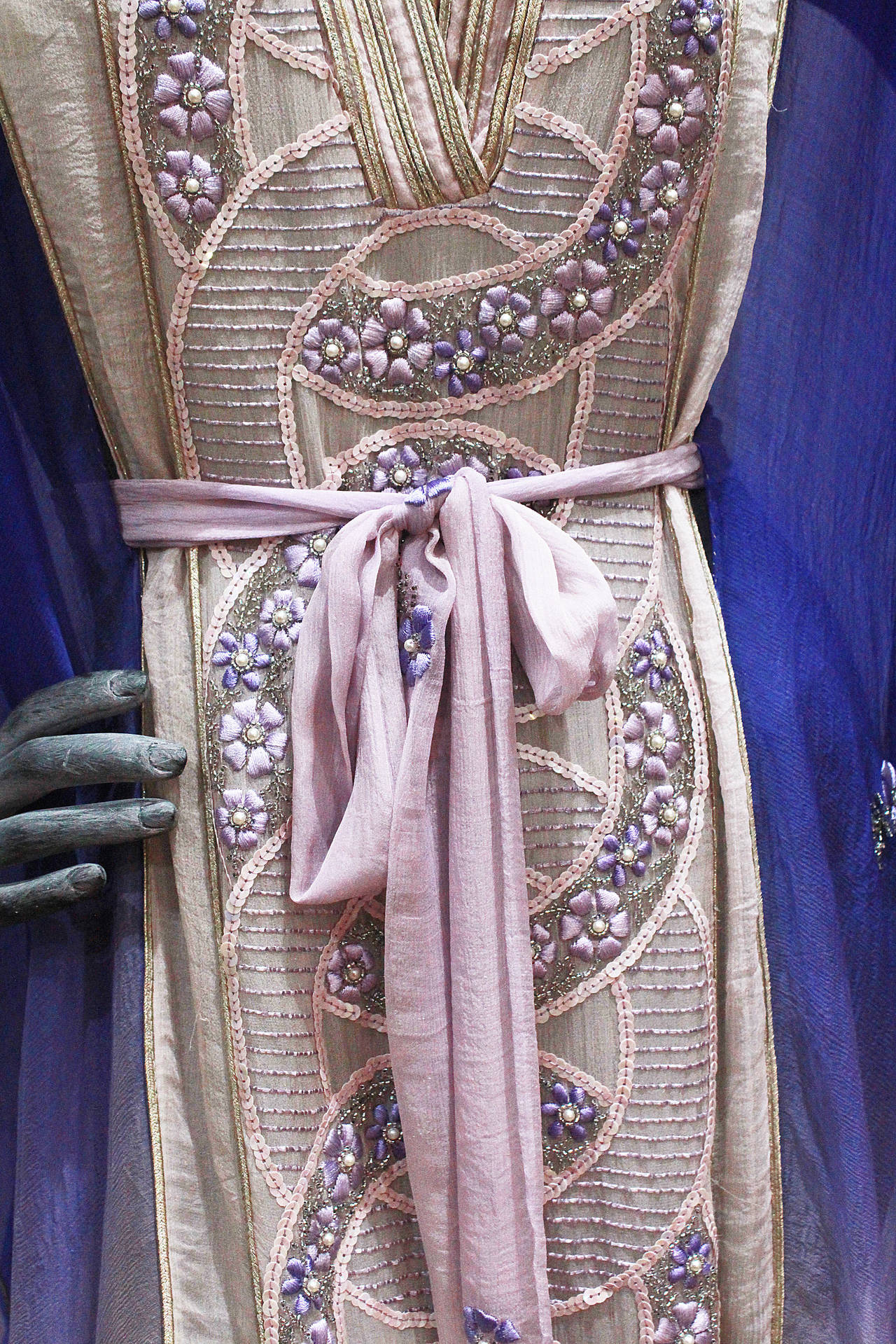 Gray A fine and rare handmade British 1970s embellished silk chiffon caftan