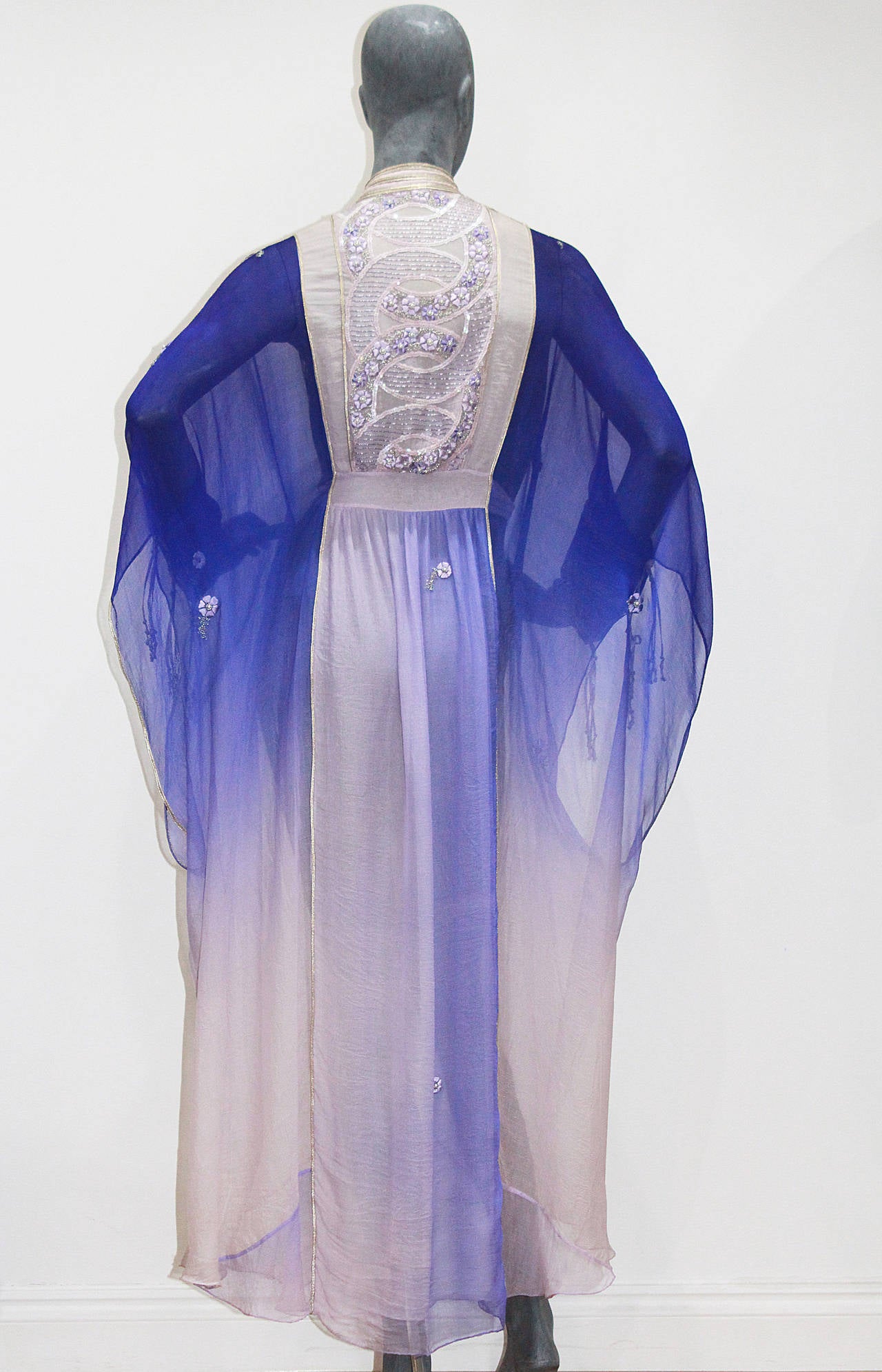 Women's A fine and rare handmade British 1970s embellished silk chiffon caftan