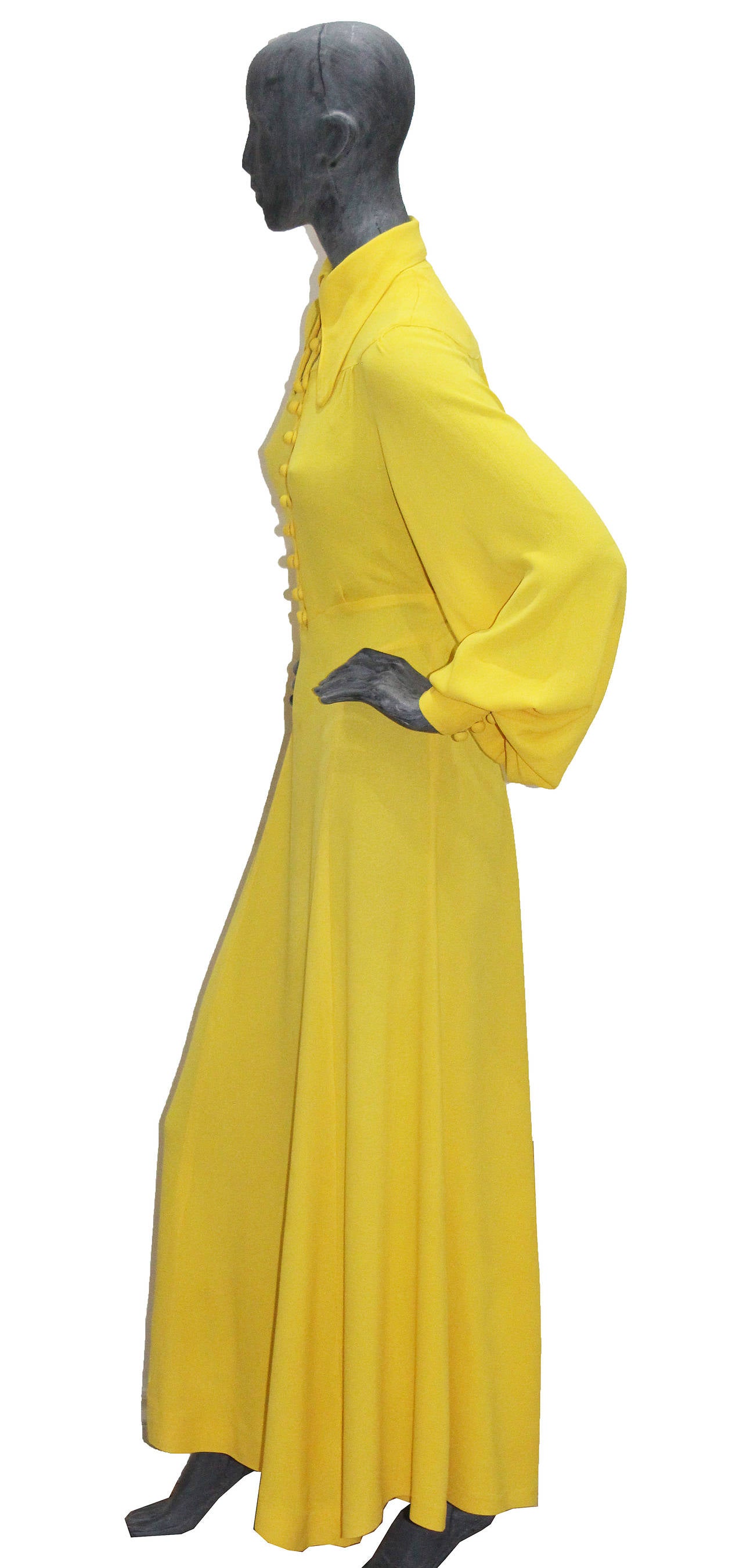 Ossie Clark Brilliant Yellow Moss Crepe Evening Dress c. 1975 In Good Condition In London, GB