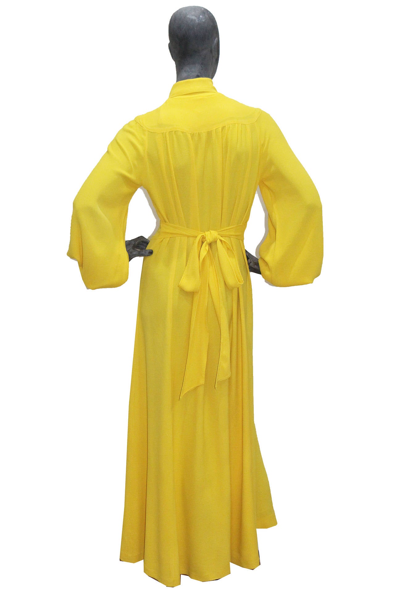 Women's Ossie Clark Brilliant Yellow Moss Crepe Evening Dress c. 1975