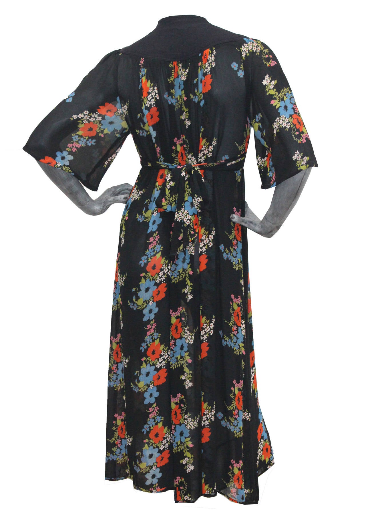 Rare Ossie Clark chiffon dress with floral print by Celia Birtwell c.1977 In Good Condition In London, GB