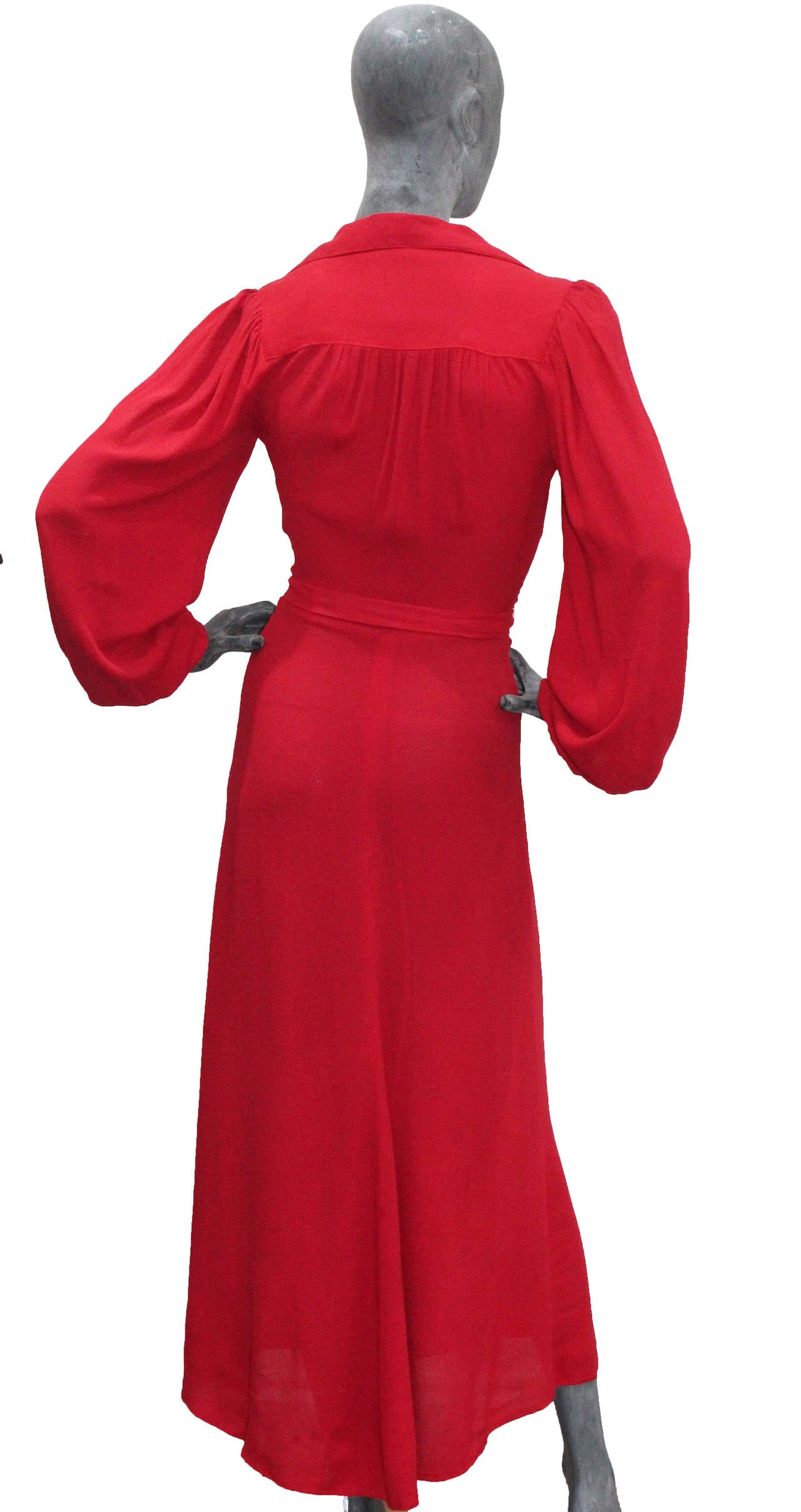 Women's Iconic Ossie Clark shocking red moss crepe evening gown c. 1974