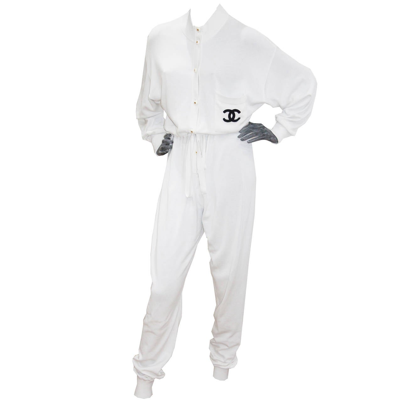 Iconic Chanel white knit logo jumpsuit c. 1991