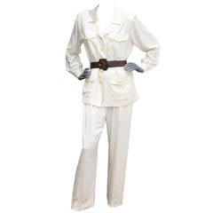 Vintage Iconic Yves Saint Laurent silk safari suit with belt