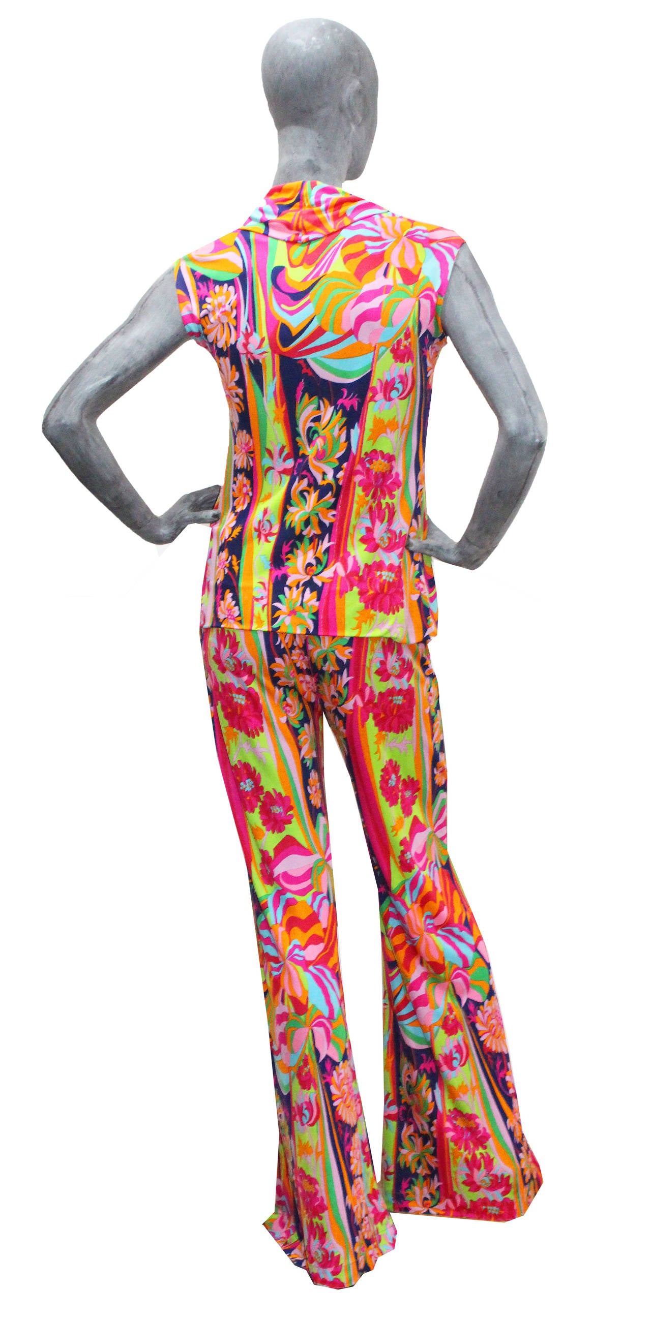 1960s Leonard Paris Silk Jersey Psychedelic 2 Piece Flared Trouser Suit ...