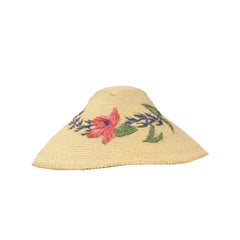 Vintage 1980s GREVI Oriental Style Embroidered Sun Hat