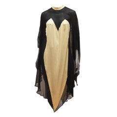 British 1970s silk and chiffon silhouette evening caftan