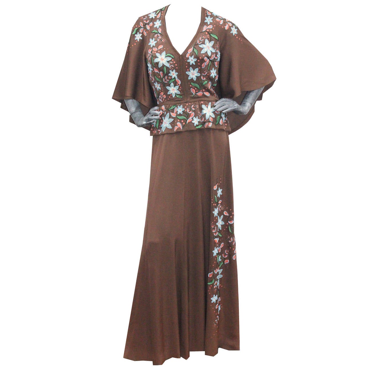 A Rare Couture Early 1970s Hand Painted Cape Gown  by Douglas Darnell
