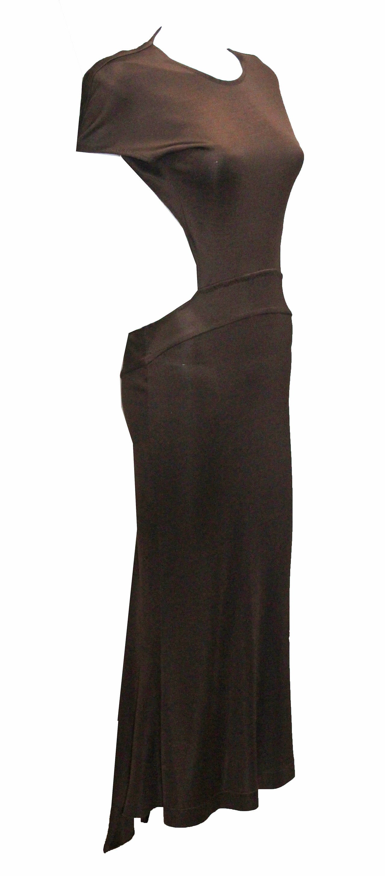 Black 1980s Claude Montana Backless Body Con Evening Gown