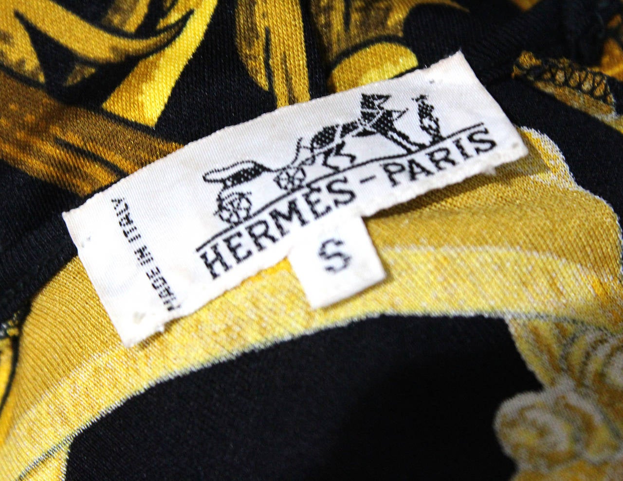 Black 1980s Hermes 'Le Mors à la Conétable' Silk Jersey Baroque Blouse Top