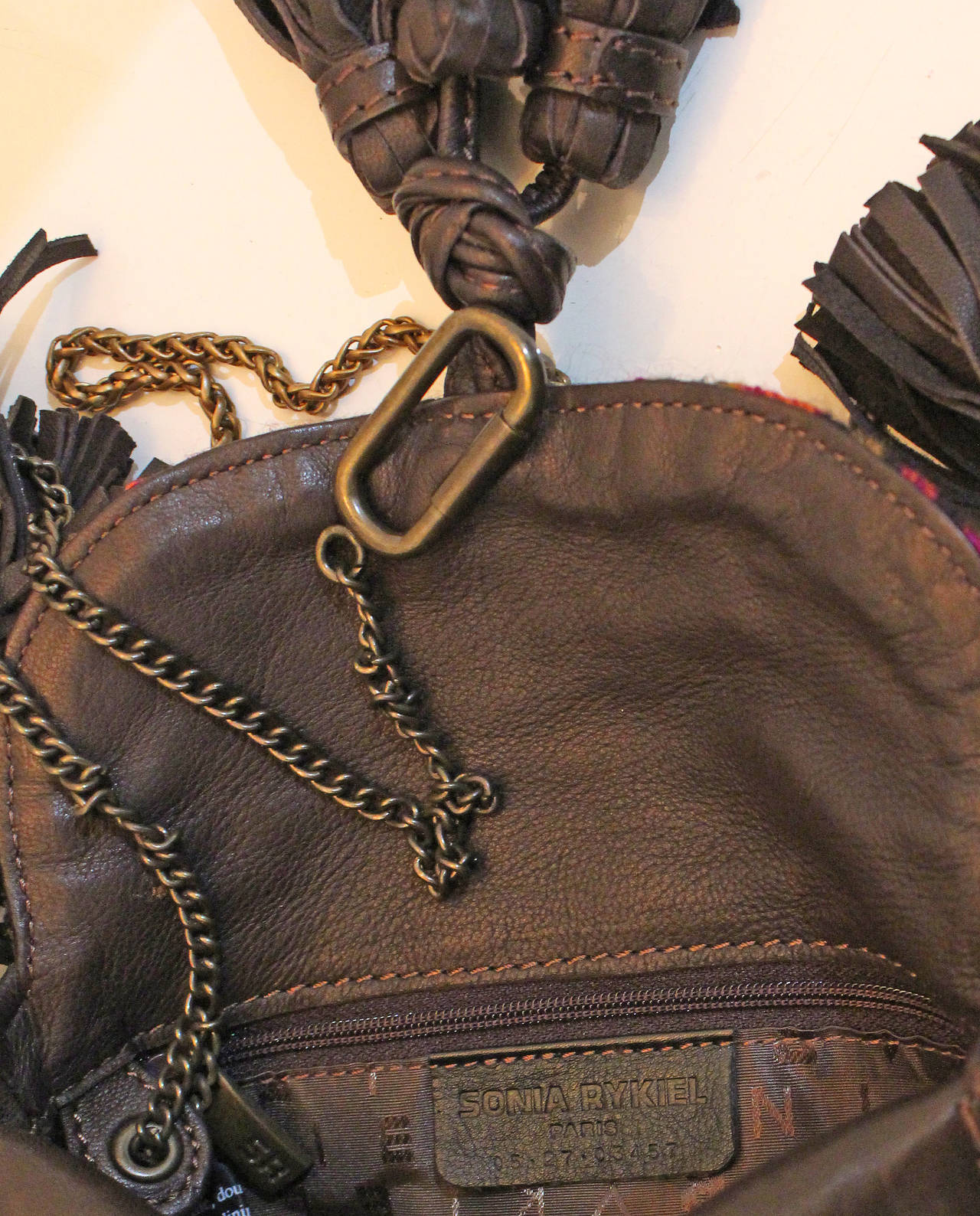 Black Rare Sonia Rykiel Knitted Tapestry Beaded Tassel Shoulder Bag