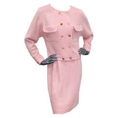 1980s Baby Pink Chanel Tweed 2 Piece Skirt Suit