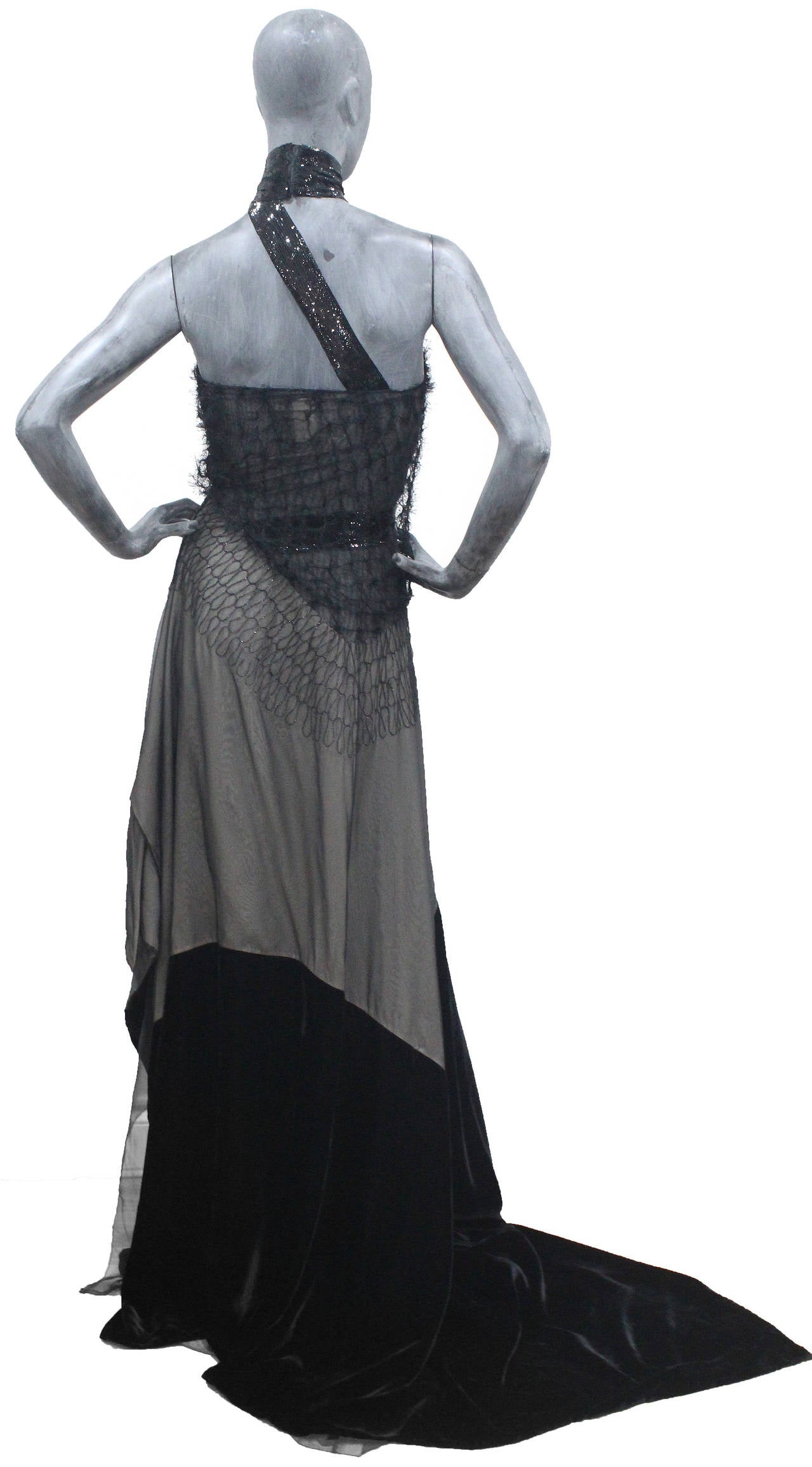 Gianfranco Ferre Halter Neck Evening Gown With Velvet Train In Good Condition In London, GB