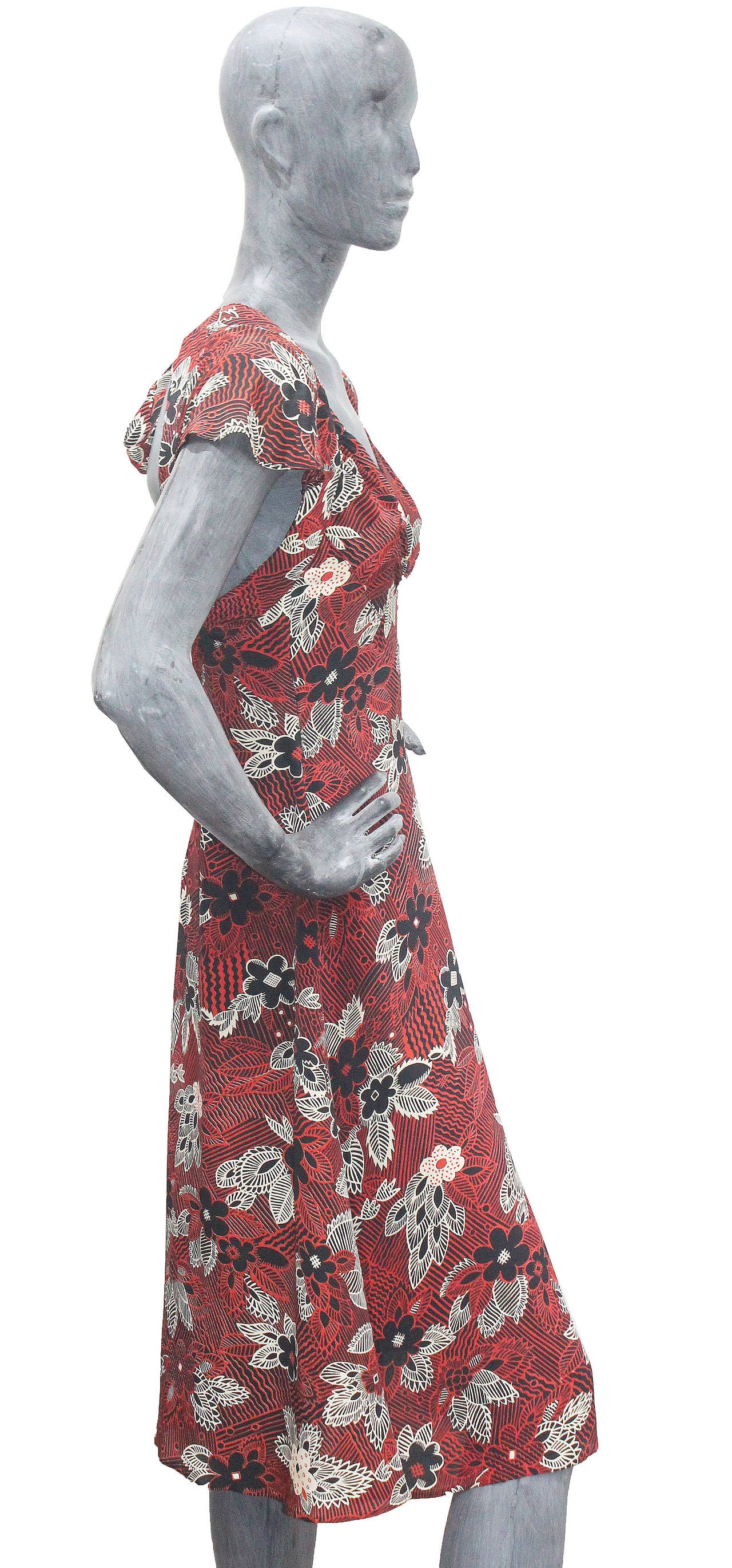 Pink 1970s Ossie Clark Tea Dress With Open Back and Celia Birtwell 'Babylon' Print
