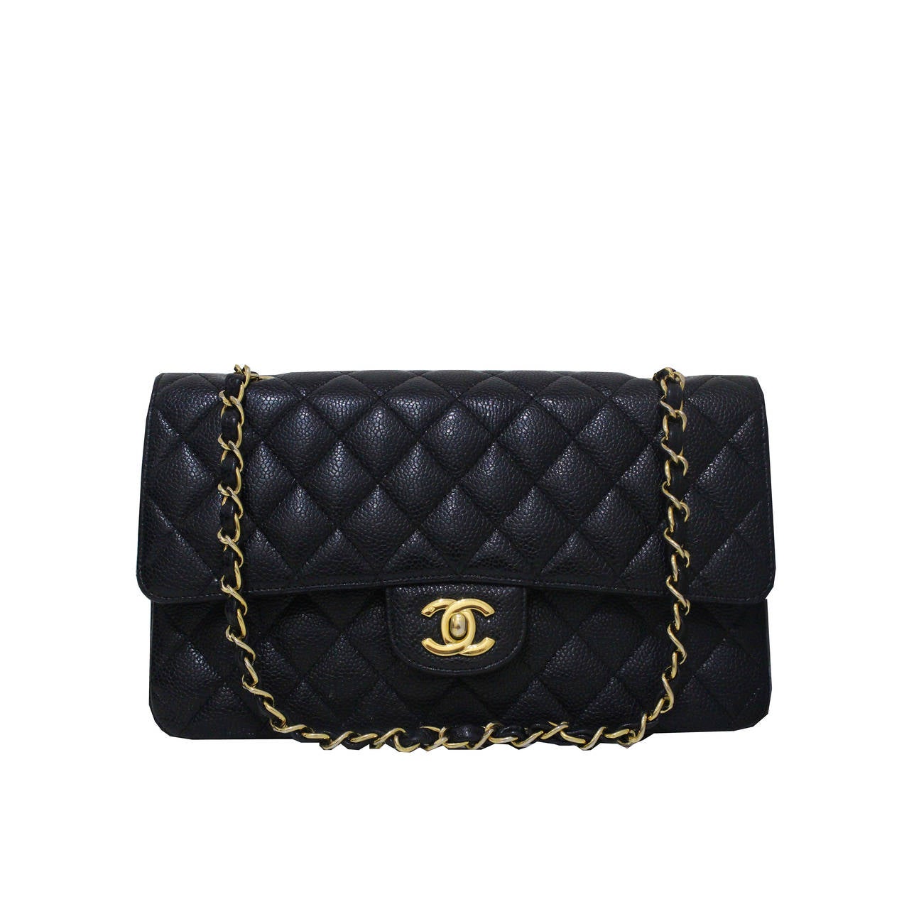 Chanel Black Quilted Caviar Classic Medium Double Flap Bag, Excellent Condition