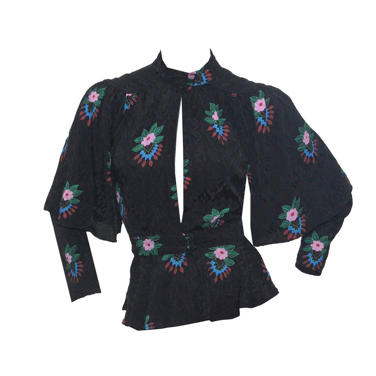 1970s Ossie Clark Peekaboo Blouse With 'Indian Bouquet' Print by Celia Birtwell