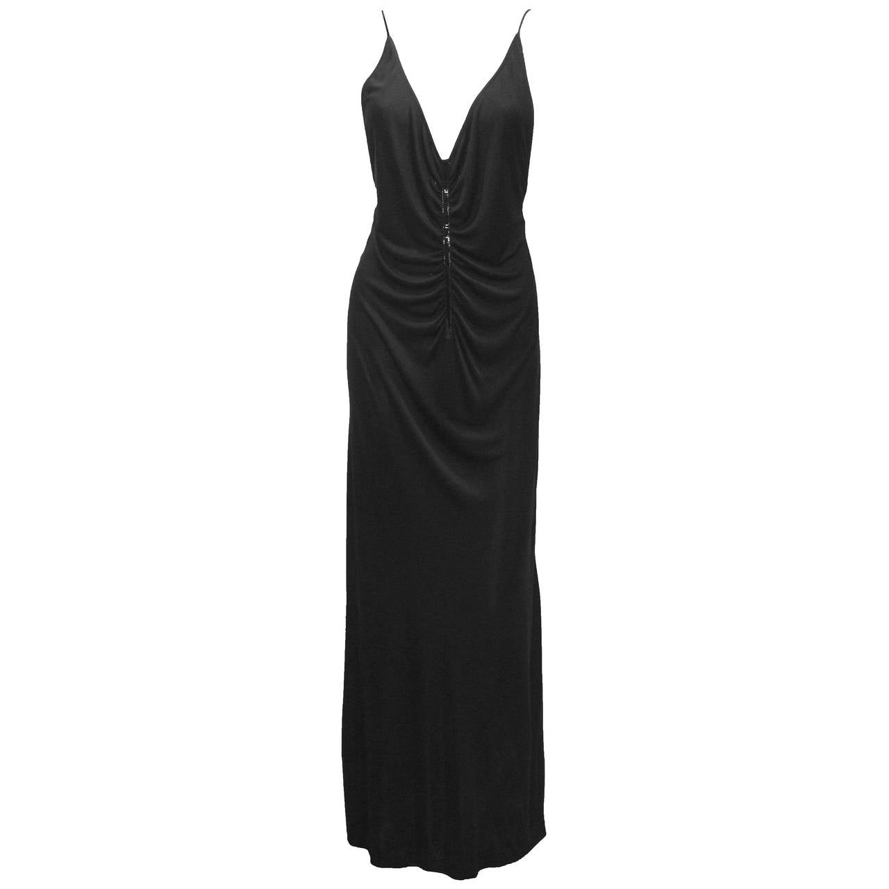 1990s Tom Ford for Gucci Silk Jersey Draped Spaghetti Strap Evening Dress