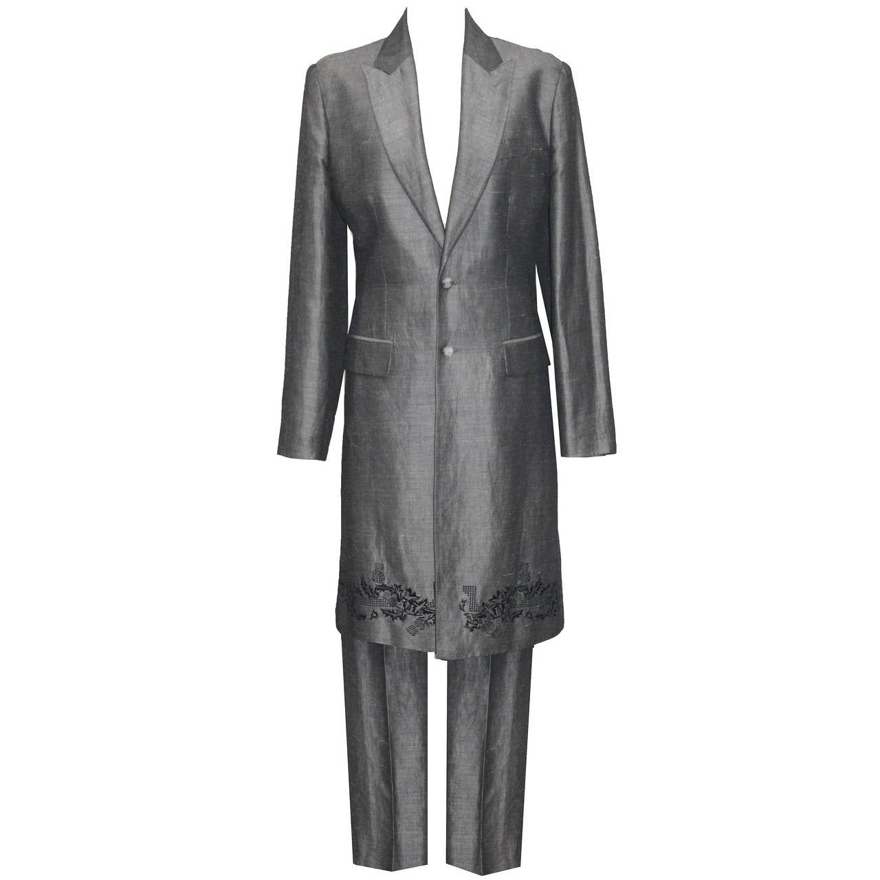 Early Alexander McQueen Mens Embroidered Silk Trouser Suit c. 1997