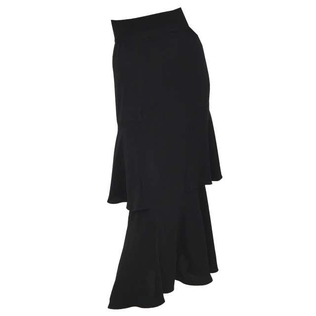 Ossie Clark High Waist Black Moss Crepe Skirt With Peplum Inserts c ...