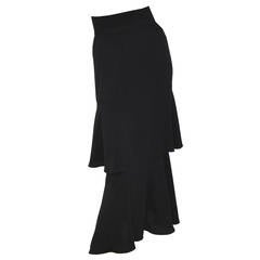 Ossie Clark High Waist Black Moss Crepe Skirt With Peplum Inserts c.1970