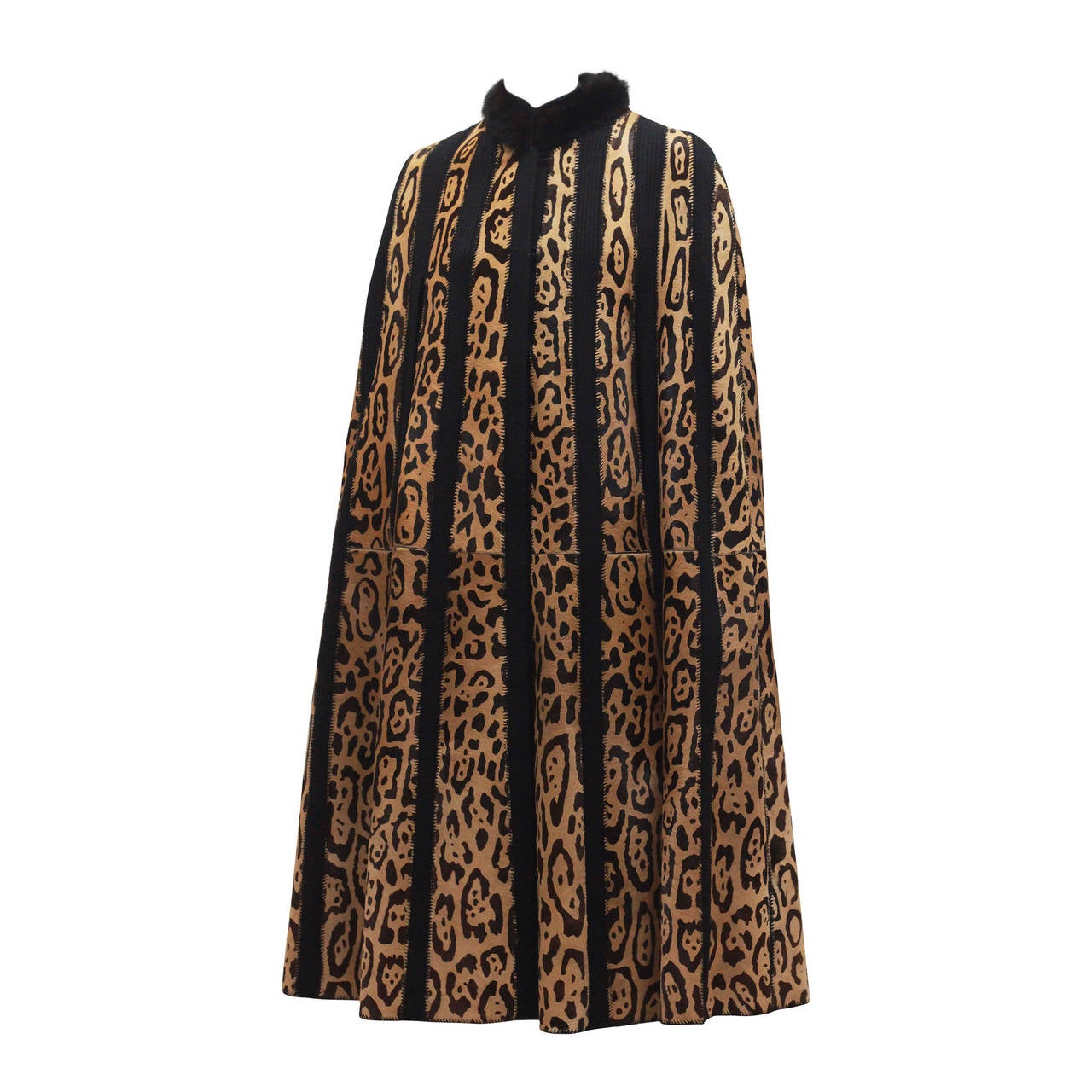 A fine 1980s Italian leopard print cape in pony skin and mink fur by Beltrami