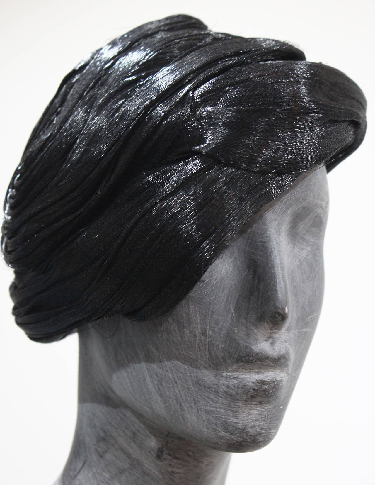 1960s Christian Dior Black 'Glazed Hair' Turban Hat 1