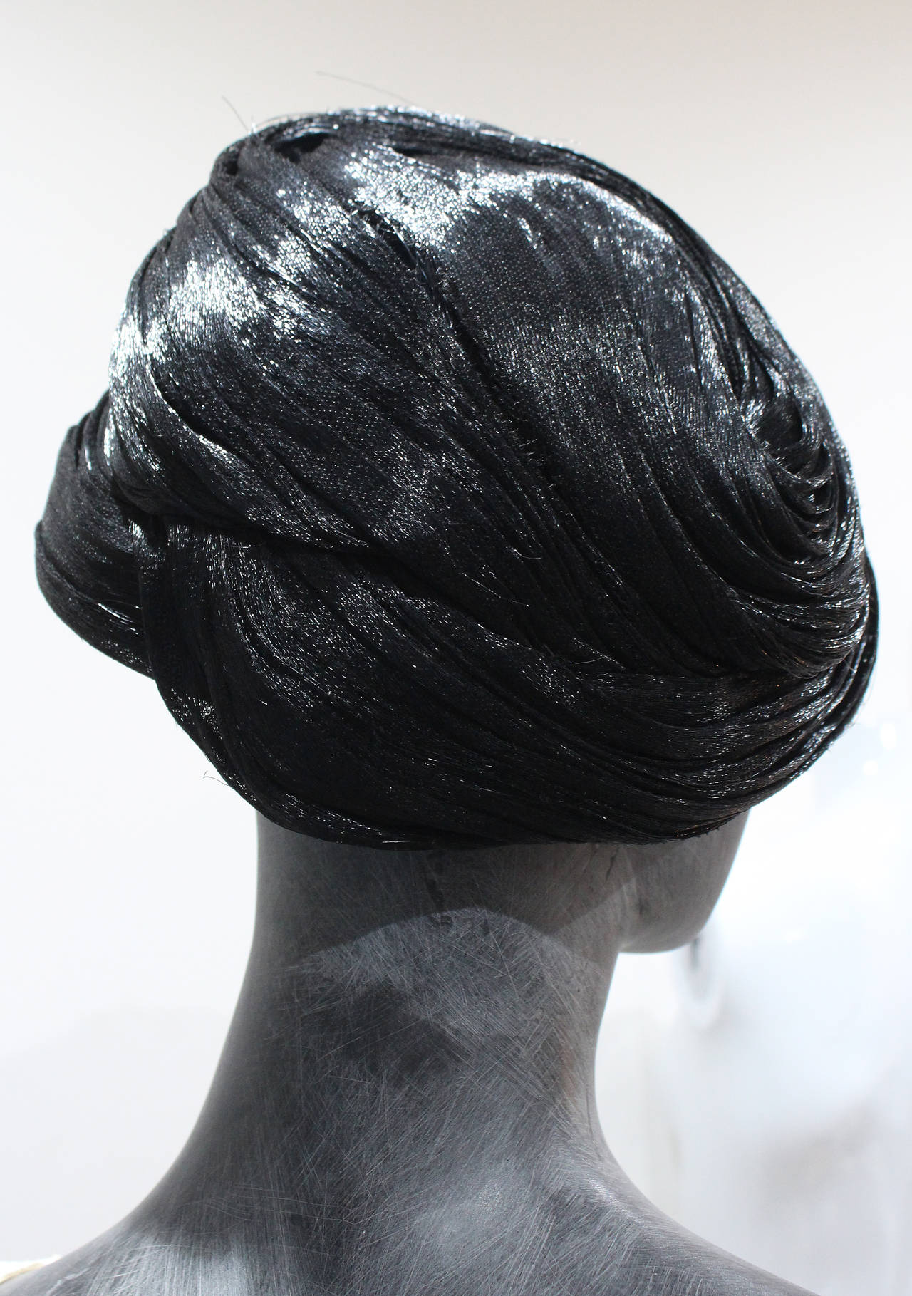 Women's 1960s Christian Dior Black 'Glazed Hair' Turban Hat