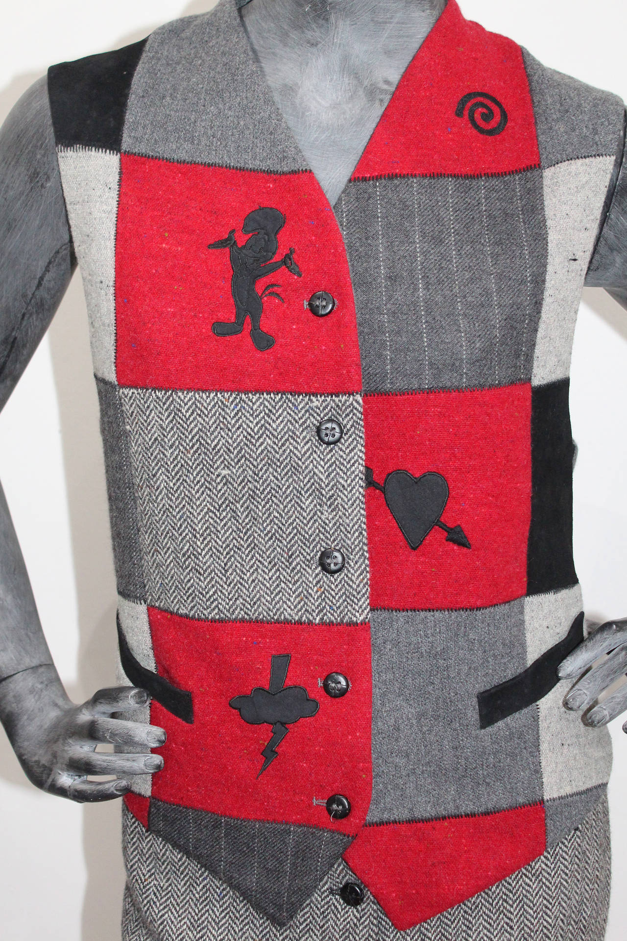 Women's Rare Jean Charles De Castelbajac 'Woody Woodpecker' 3 Piece Tweed Suit c. 1994