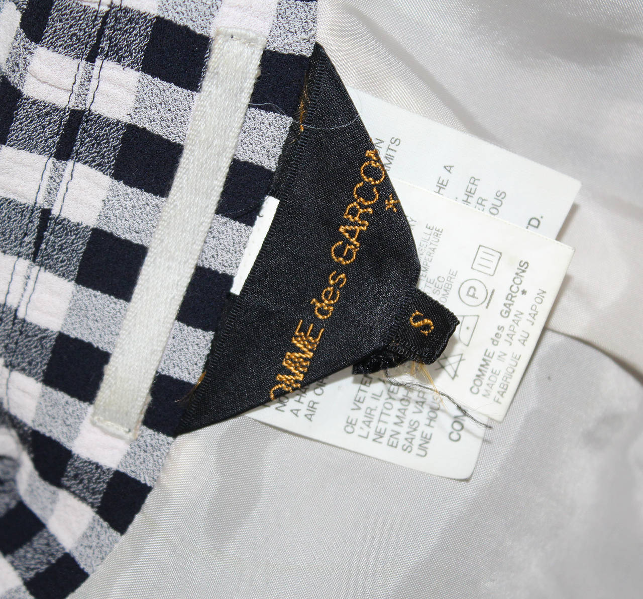 Gray Comme des Garcons seersucker gingham dress with attached jacket c. 1995