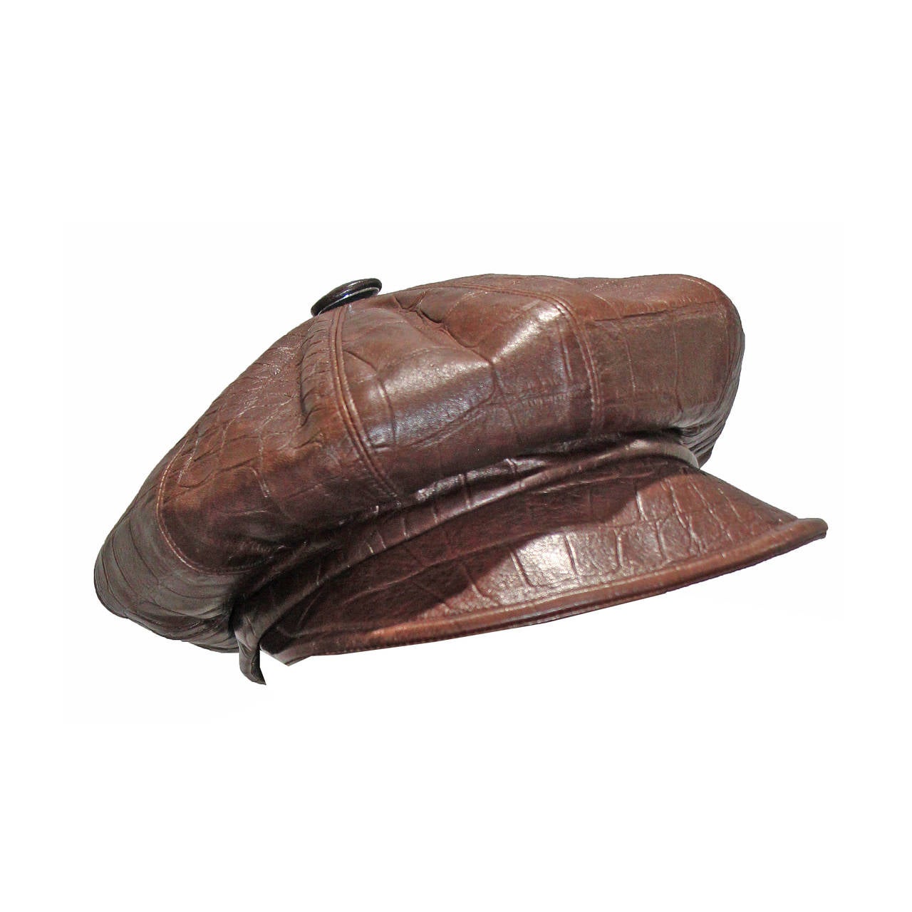 1990s Christian Dior Croc Embossed Leather Newsboy Hat