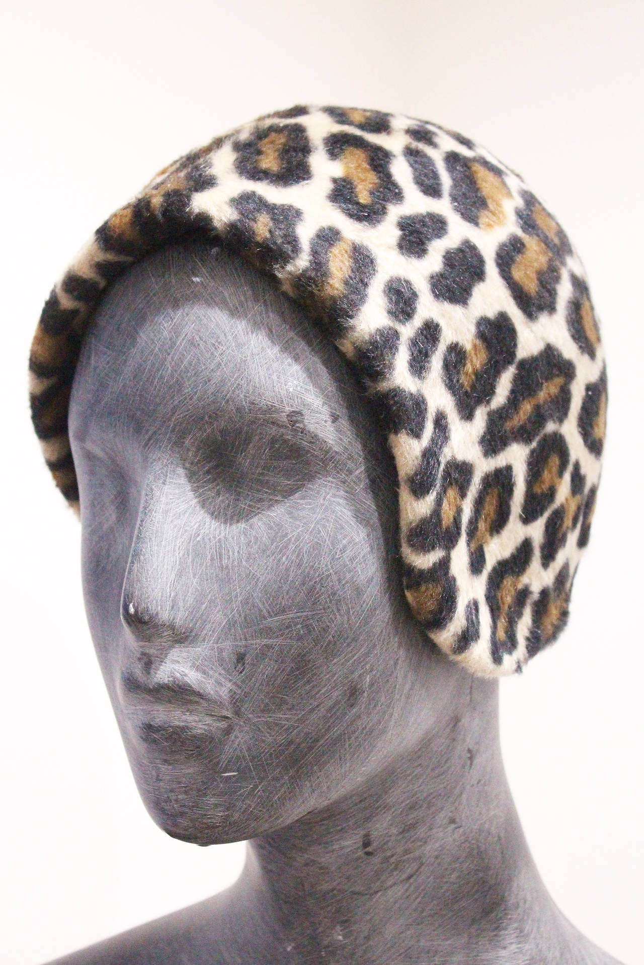 Gray Original 1960s  Leopard Print Skull Cap