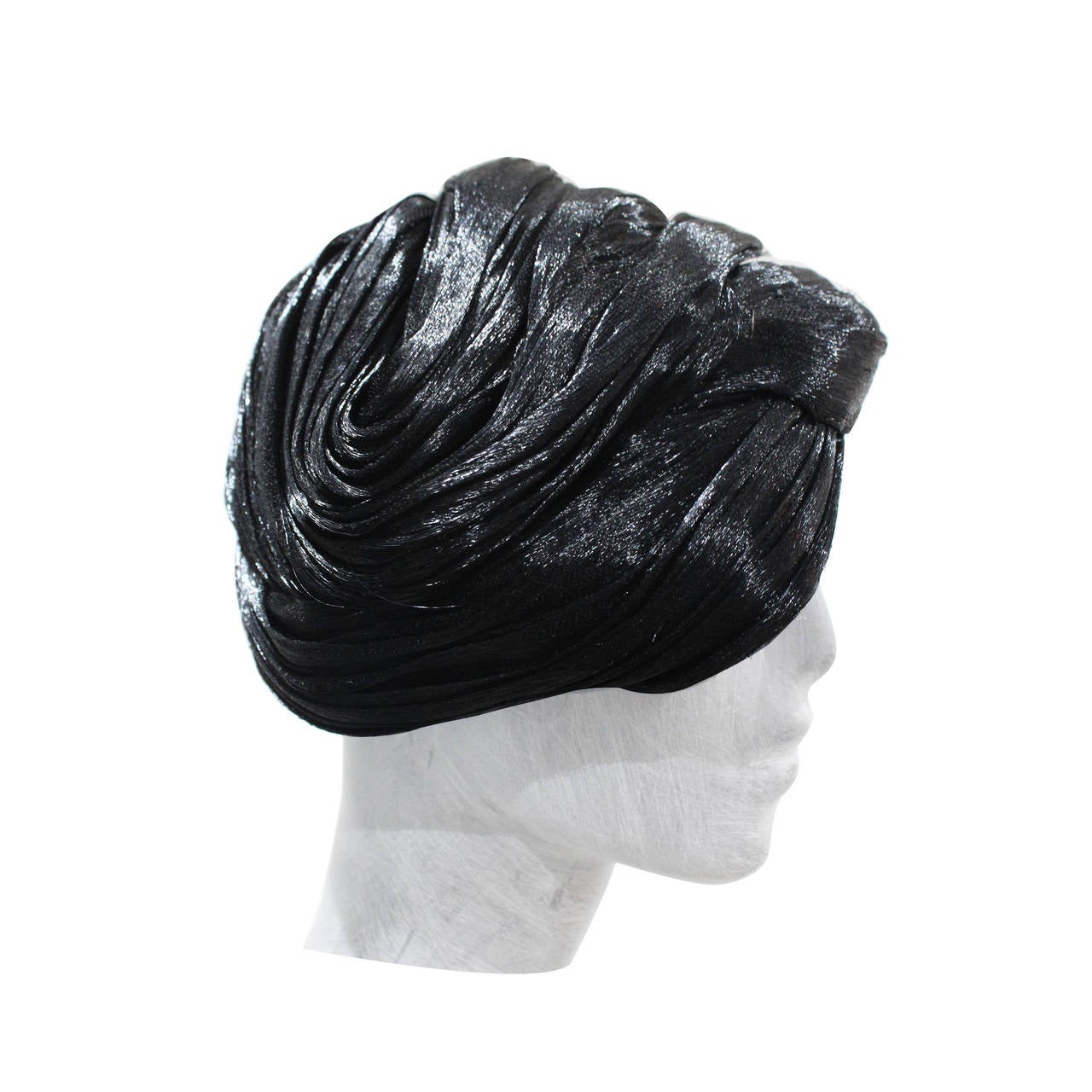 1960s Christian Dior Black 'Glazed Hair' Turban Hat
